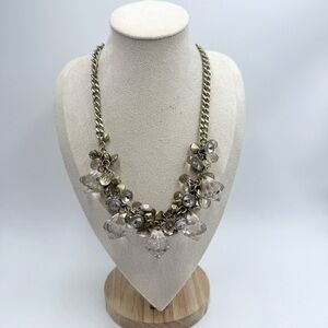 Gold Tone Clear Crystals Bib Necklace